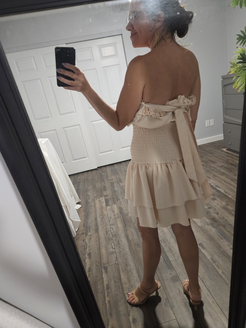 Strapless Ruffle Hem Sundress - Peachy Cream - Picture 3 of 4